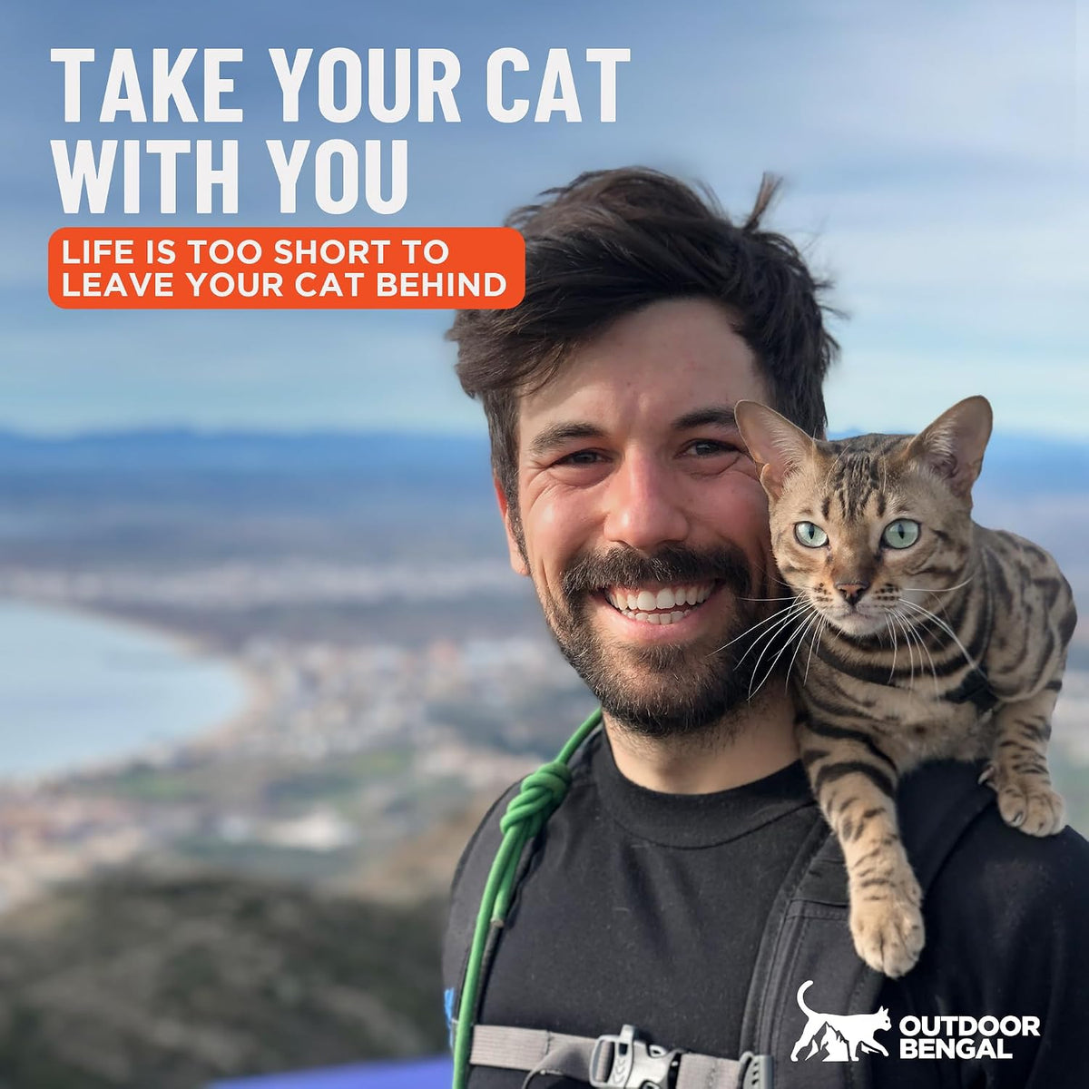 OutdoorBengal Houdini™ Escape Proof Cat Harness and Leash (Black, M/L)