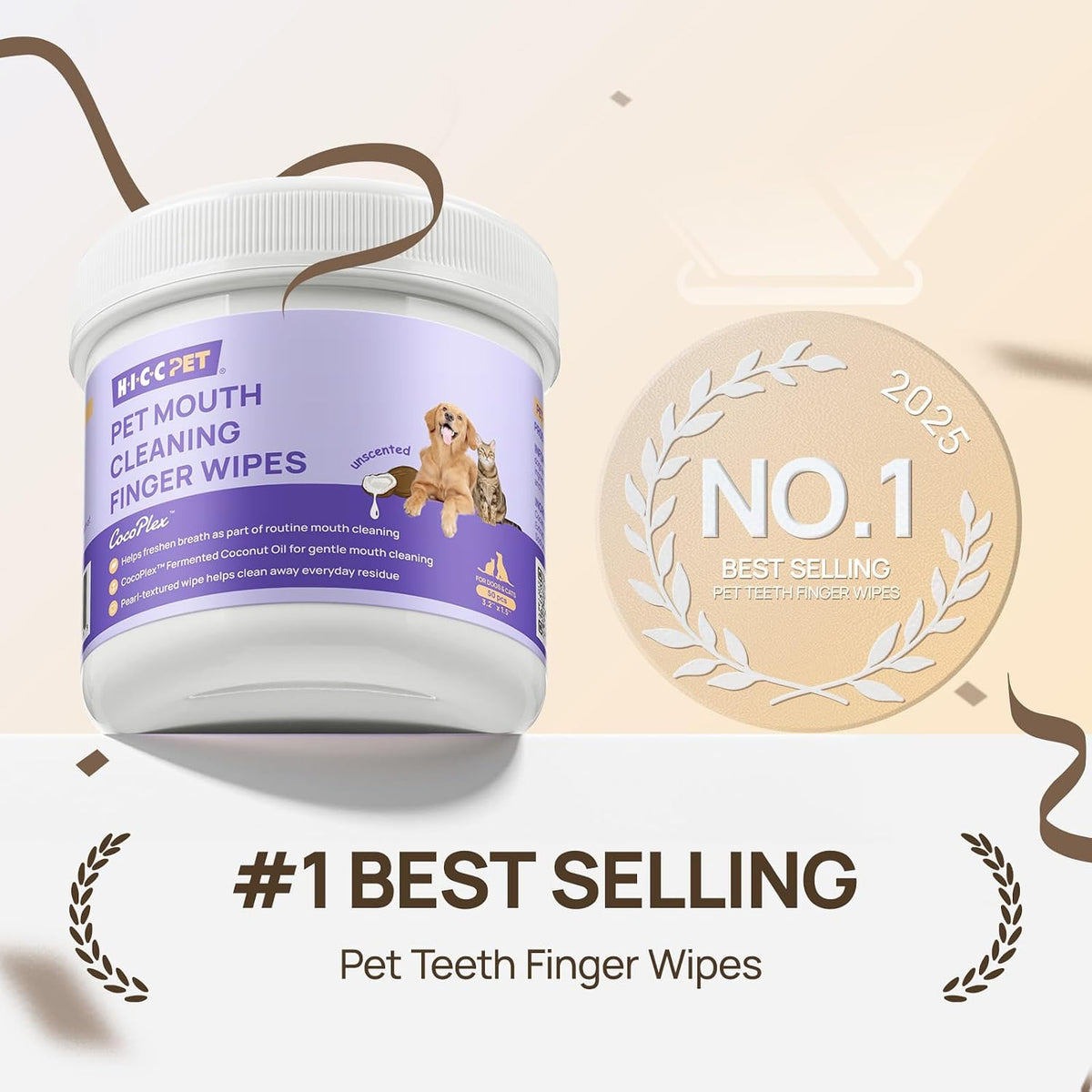 HICC PET Mouth Cleaning Finger Wipes for Dogs & Cats, 50 Count