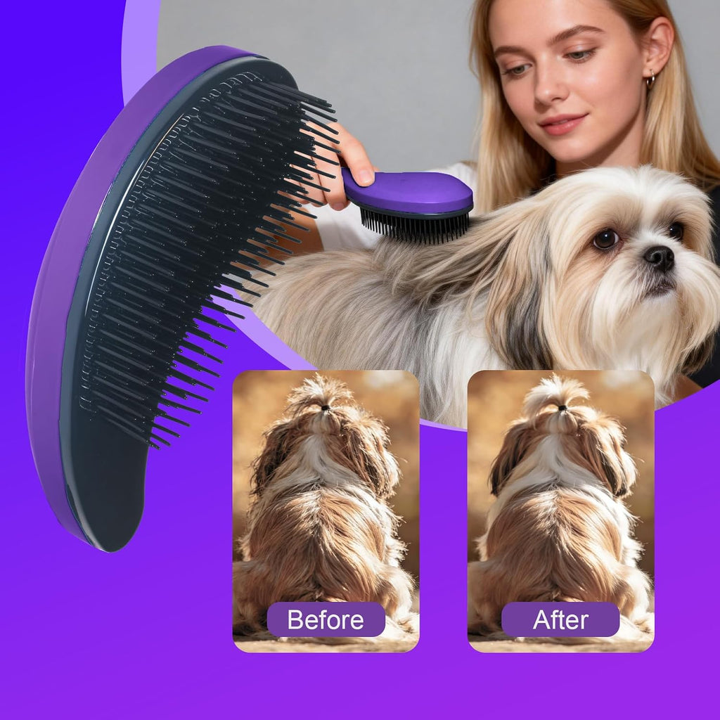 Small Dog Brush, Skin-friendly Soft Bristles (Dark Purple) | Puppy Hair Brush, Massage and Bath Supplies, Pet Grooming Tool for Teddy, Yorkies, Maltese, Shih Tzu, Chihuahua