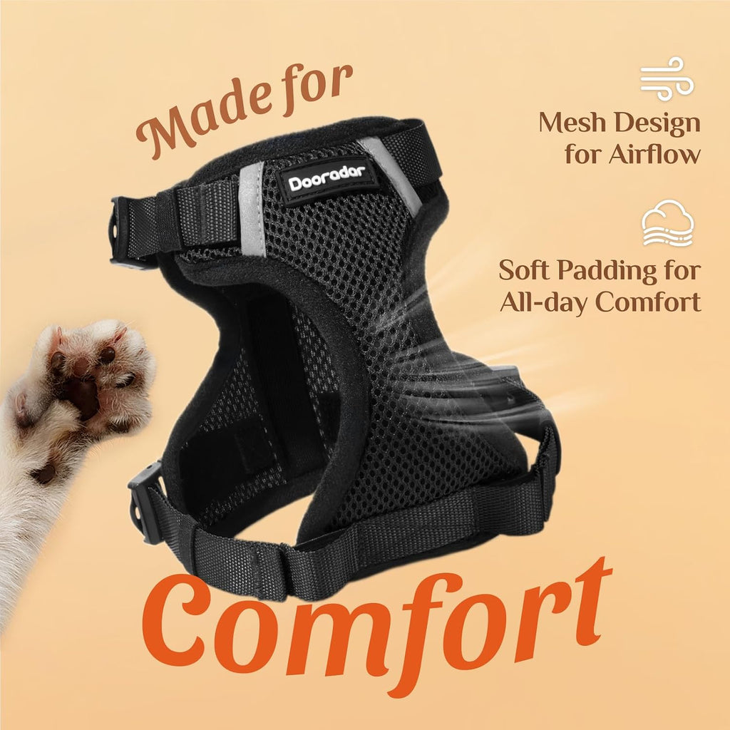 Dooradar Cat Harness and Leash Set with Neck Release Buckle, Black