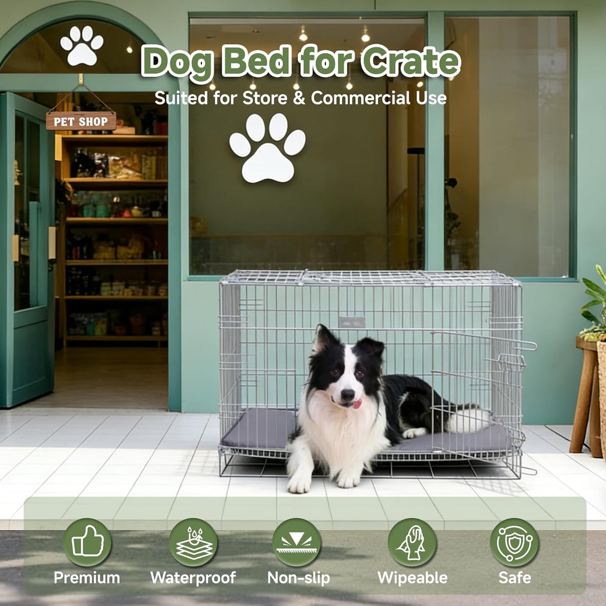 Outdoor Dog Crate Pad Bed, Reversible Waterproof Wipeable Kennel Mat, 35x22