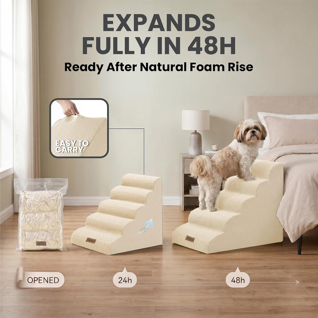 Miorun Dog Stairs for High Beds, 24.5" Foam Pet Ramp Step for Small Dogs