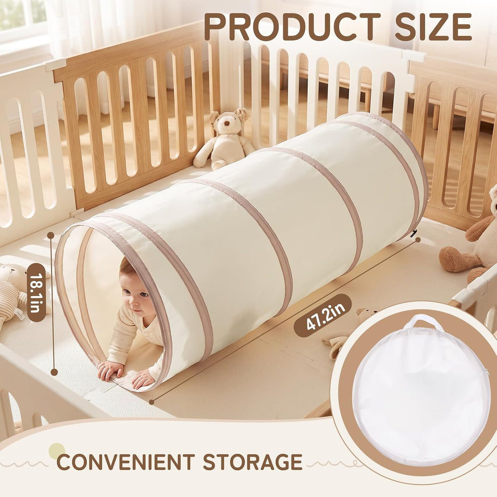 Moncoland Kids Play Tunnel Tent for Toddlers, Pop Up Crawl Tunnel Toy for Baby or Pet with Neutral Color, Collapsible Gift for Boy and Girl Play Tunnel Indoor and Outdoor Game (Beige Tunnel)