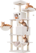 Feandrea Cat Tree, 66.1-in Large Cat Tower, Multi-Level Condo, Cream White
