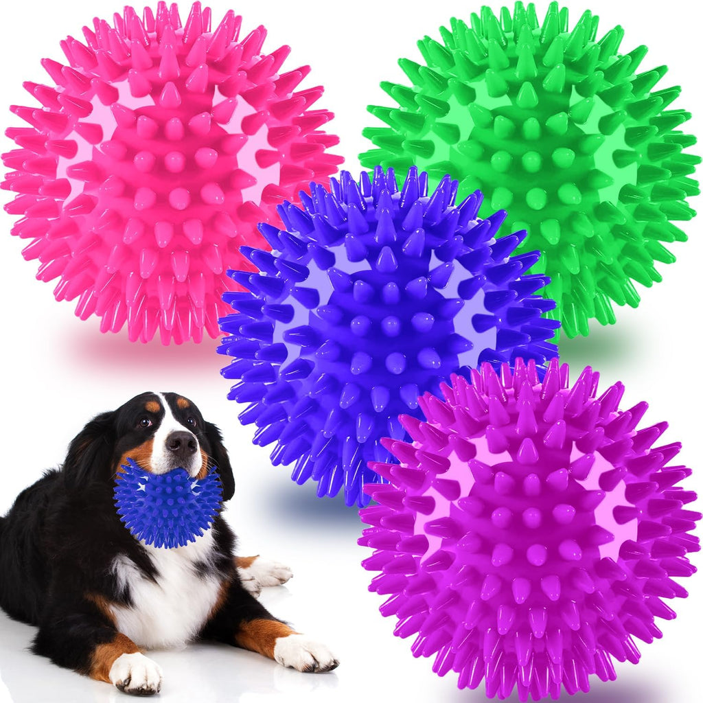 Pweituoet 4.5” Heavy Duty Squeaky Dog Balls for Medium Large Dogs, Dog Toys for Aggressive Chewers, Spike Ball Toys for Clean Teeth and Training(2 Pack) (4.5" 4apck)
