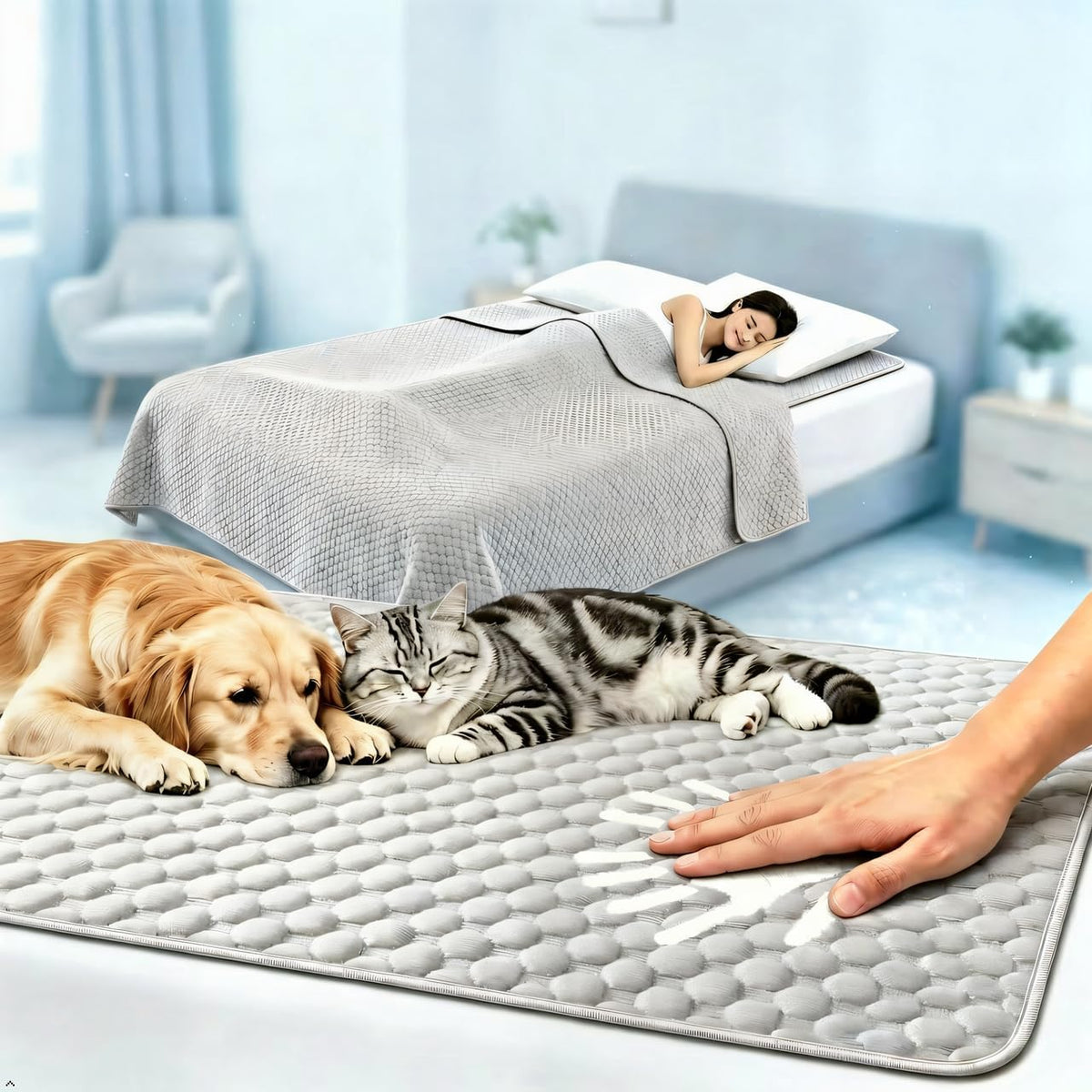 ZIVZIV Cooling Mat for Dogs – Ultra-High Molecular Weight Polyethylene Fiber, Self-Cooling Pad with Color-Changing Technology, Durable & Bite-Resistant Pet Mat for Crate, Sofa,and Bed(32x44inch)