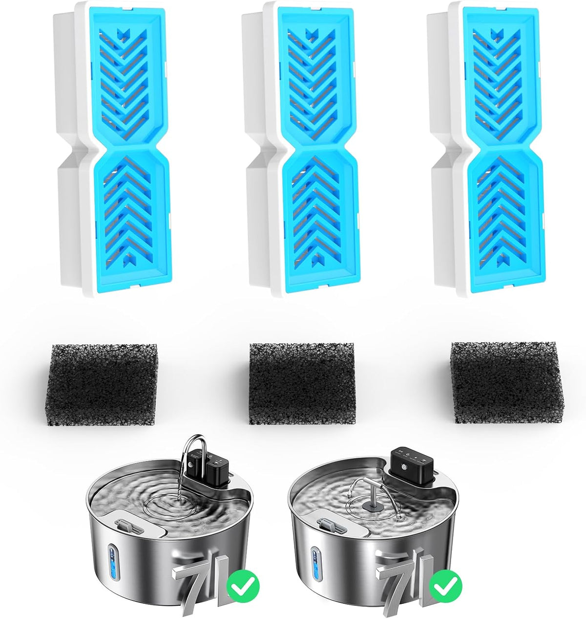 Voluas 409 Replacement Dog Fountain Filters for 7L Pet Fountain, 3-Pack