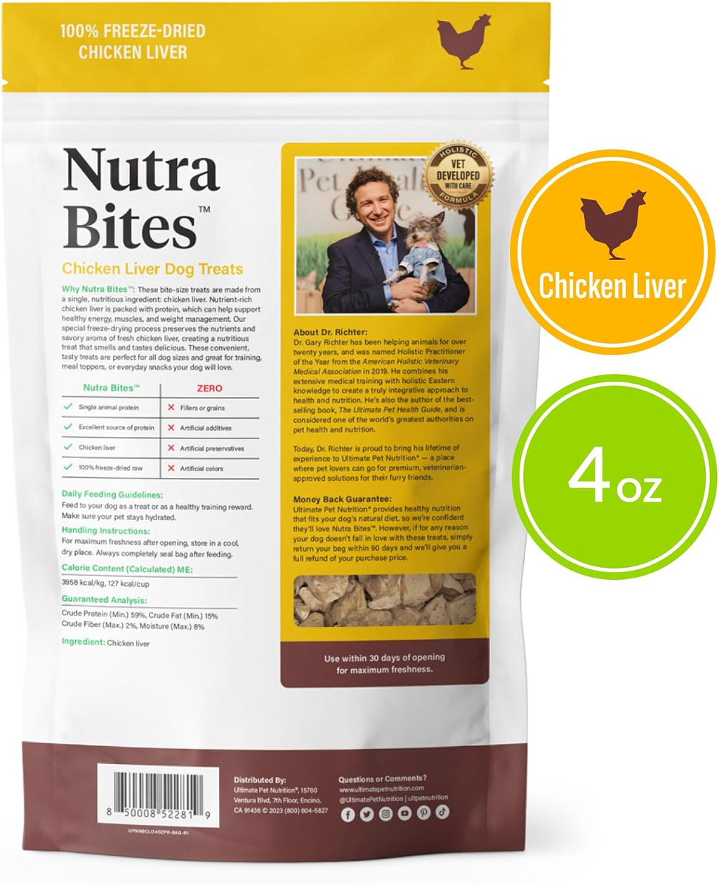 ULTIMATE PET NUTRITION Nutra Bites Freeze-Dried Dog Treats, Chicken Liver