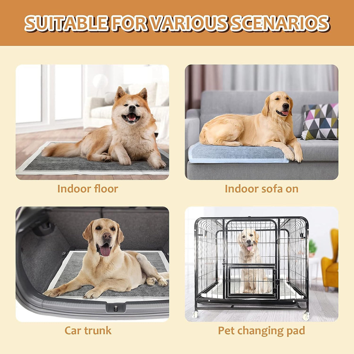 Charcoal Puppy Pads with Adhesive Tape, Dog Pee Pads Extra Large 28" x 34" - 30 Count, Potty Pads for Dogs for Odor-Control & Leakproof, Disposable Pet Pads for Puppies, Dogs & Cats, Black