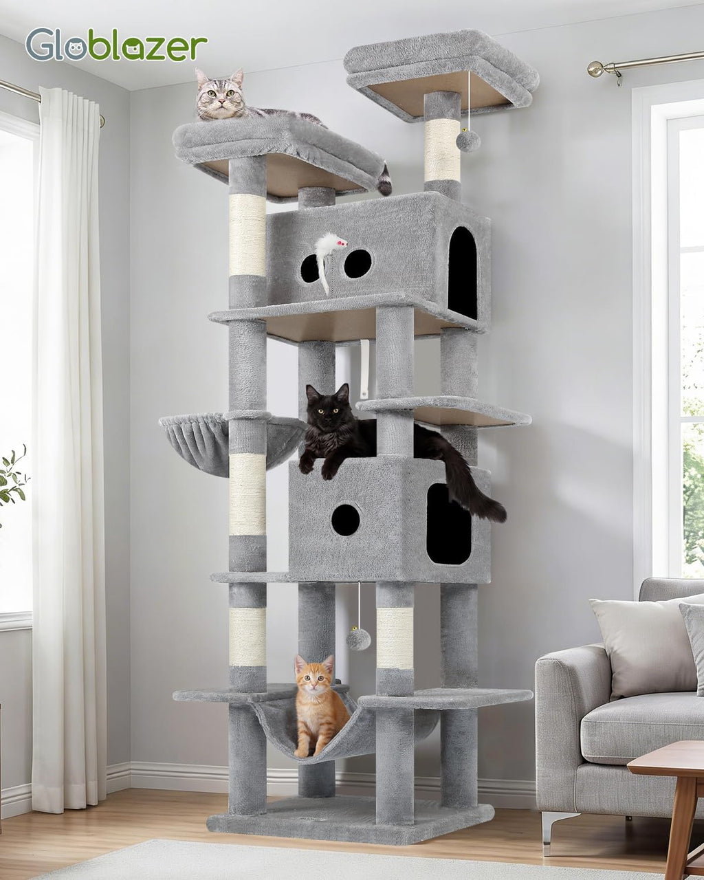 Globlazer 80in Cat Tree Tower for Indoor Cat Large Adult, S80B, Light Grey
