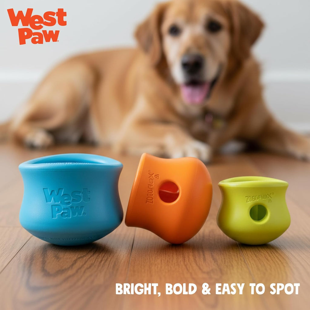 WEST PAW Zogoflex Toppl Interactive Treat Dispensing Puzzle Dog Toy for Mental Stimulation & Enrichment-Holds Kibble & Treats-Lickable, Freezable & Dishwasher Safe-Made in USA-Large-Aqua Blue