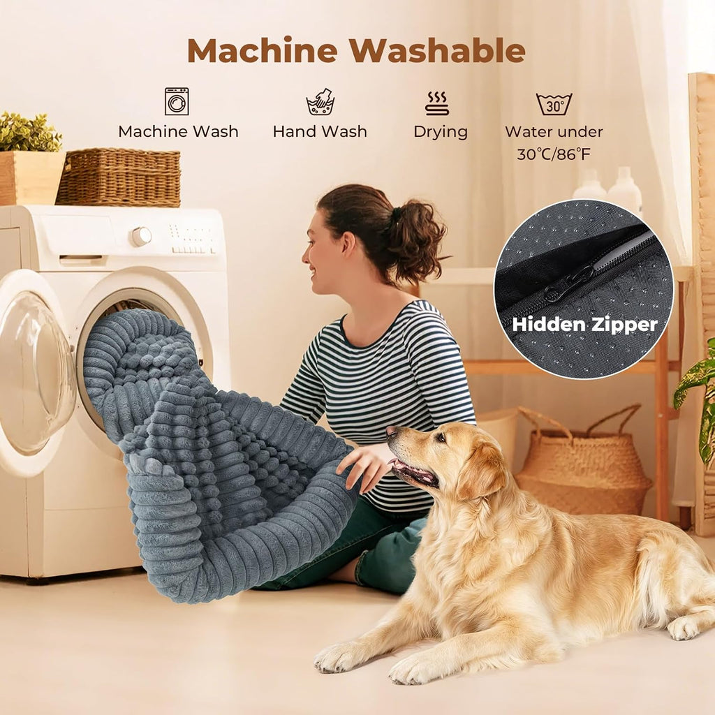 Orthopedic Dog Bed for Medium Large Sized Dog, 35*24.8*6.7" Washable Waterproof 25D Egg Crate Foam Dog Beds with C-Shape Bolster Support for Senior Dogs with Removable Cover non-Slip Bottom