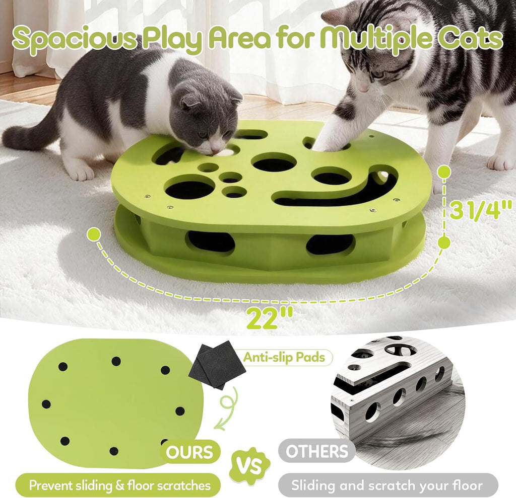 【Large&Thicken Oak 】Cat Nail File Scratcher Puzzle Box,High-Density Furniture Grade Oak,Porous Design,Stimulate Cat Exploratory &Slow Down Eat Speed;Built In Frosted Paper,Polish Their Nail While Play