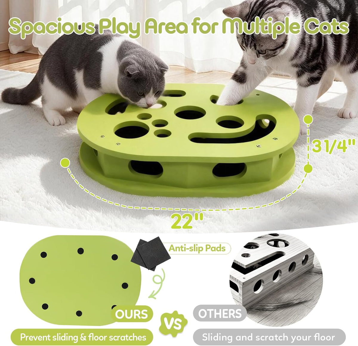 【Large&Thicken Oak 】Cat Nail File Scratcher Puzzle Box,High-Density Furniture Grade Oak,Porous Design,Stimulate Cat Exploratory &Slow Down Eat Speed;Built In Frosted Paper,Polish Their Nail While Play