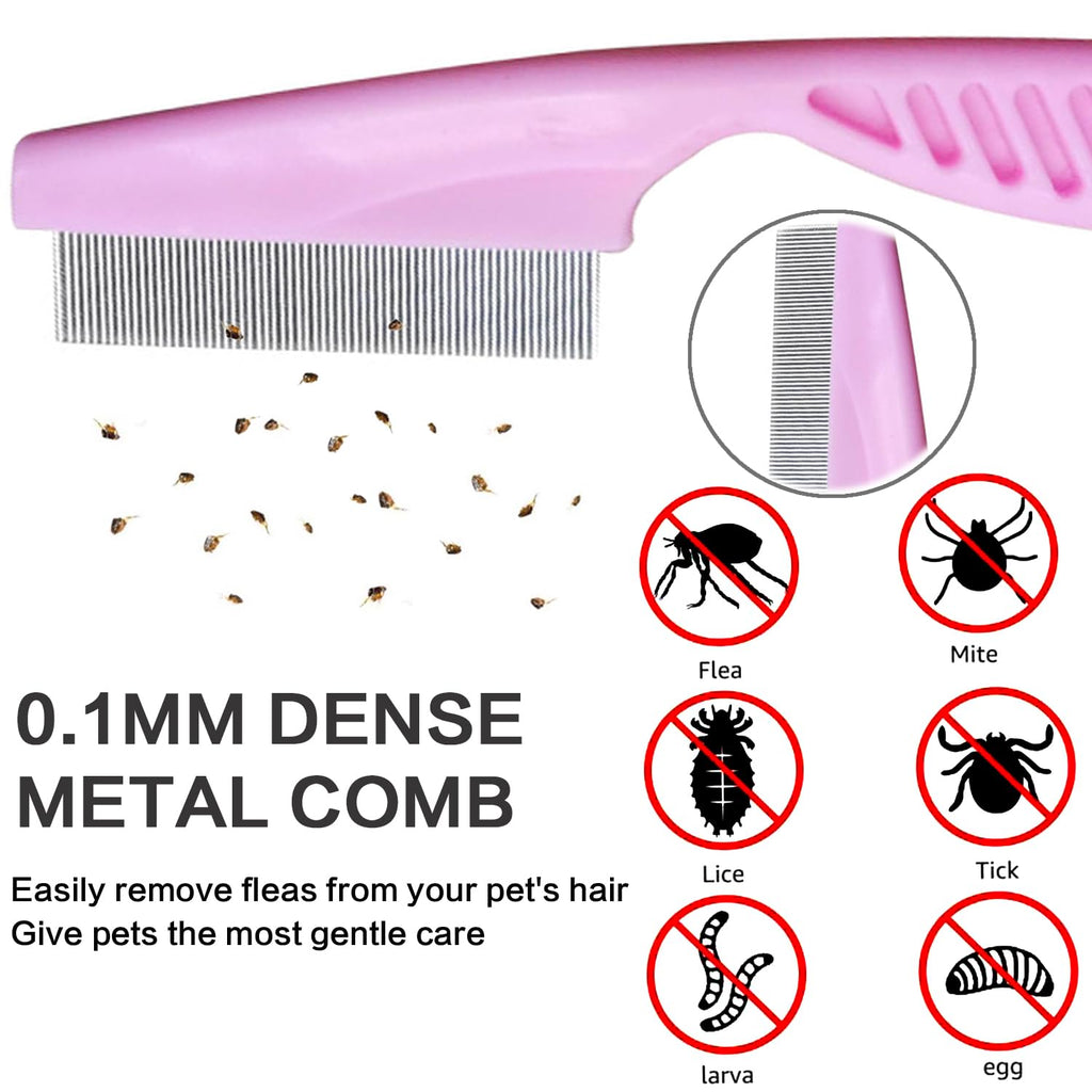 Pet Grooming Brush Kit, 4Pack Dog Bath Brushes Flea Comb Set for Cat