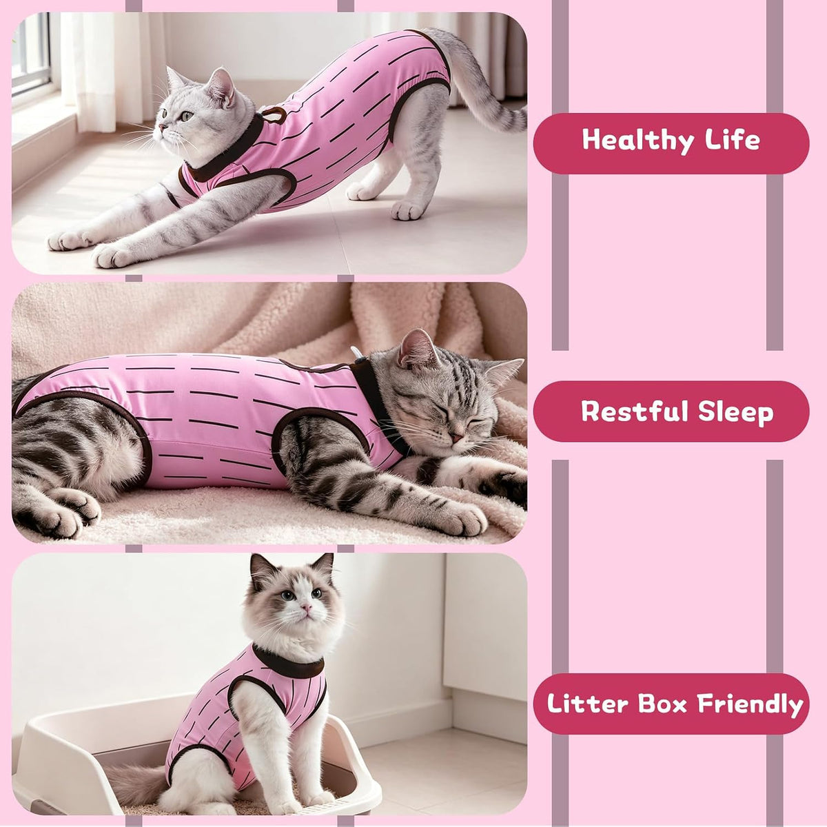 Cat Spay Recovery Suit Female, Cat Onesie for Abdominal Wounds, Pink M