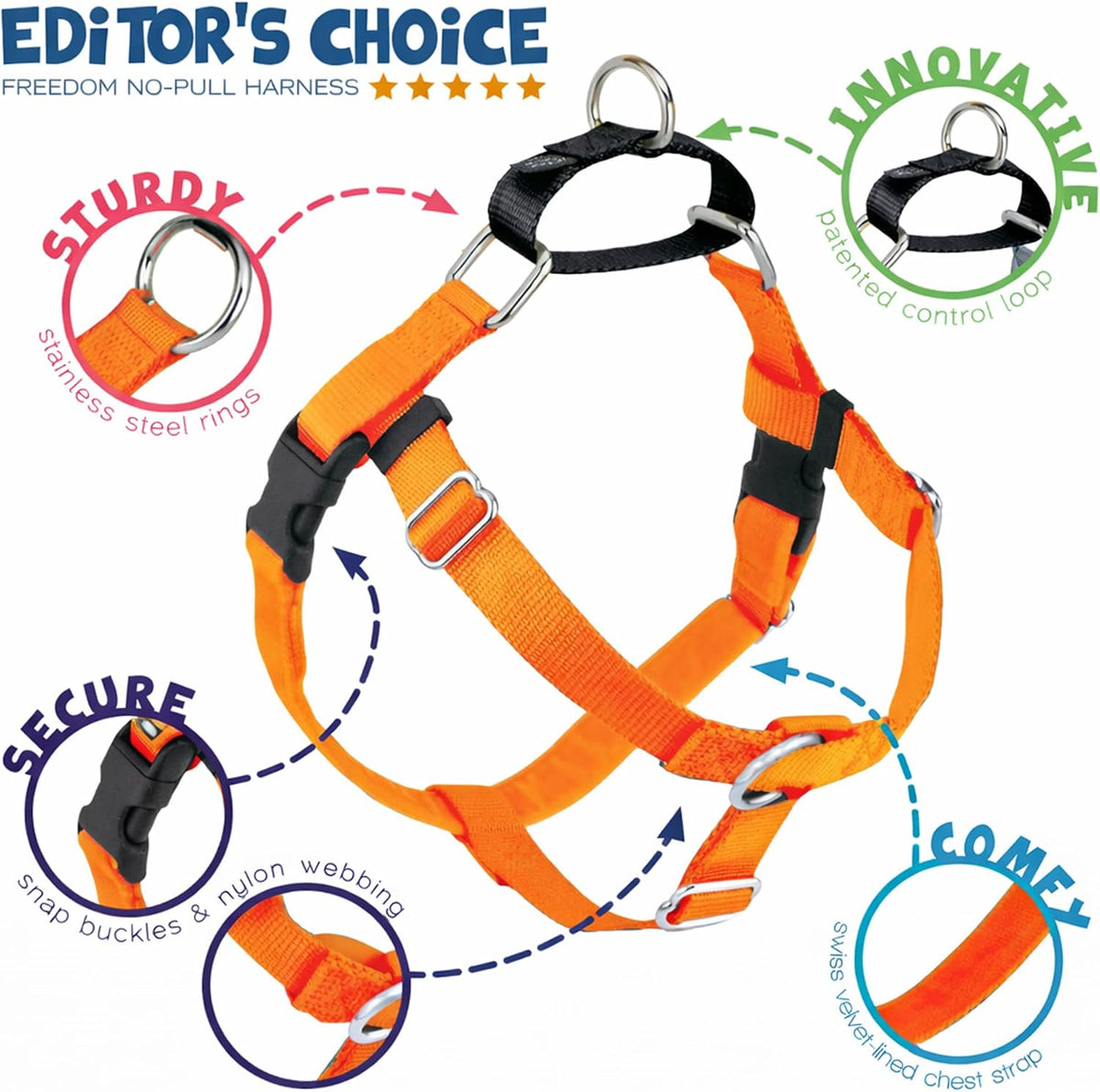 2 Hounds Design Freedom No Pull Dog Harness and Leash, 1" XL, Neon Orange