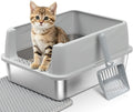 Stainless Steel Litter Box with Lid,Cat Litter Box for Kitten | Metal Kitty Litter Box for Small Cats,Non-Stick,Anti-Leakage,Easy to Clean,Include Scoop and Mat