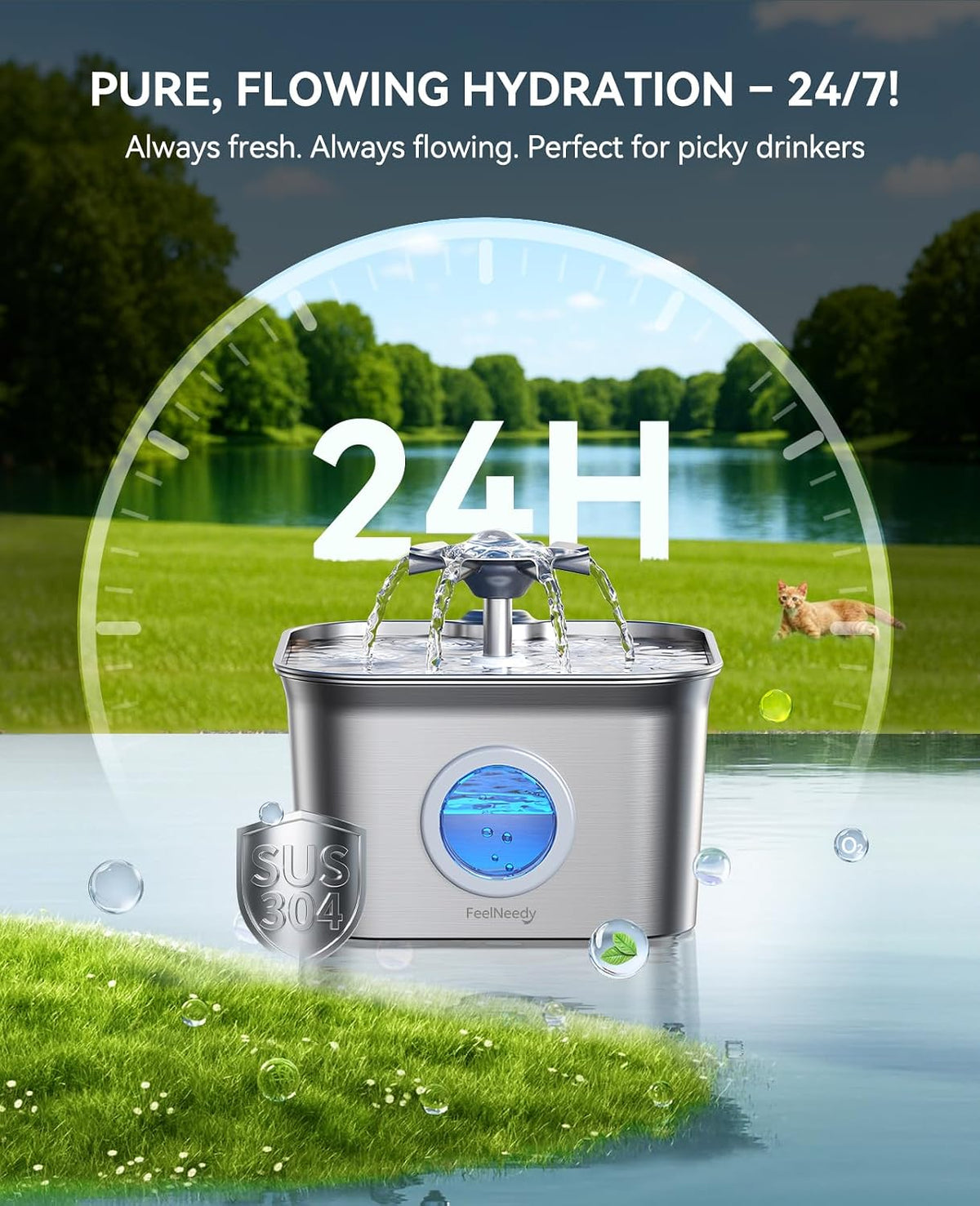 Cat Water Fountain Stainless Steel: 99oz/2.8L Auto Pet Drinking Fountain