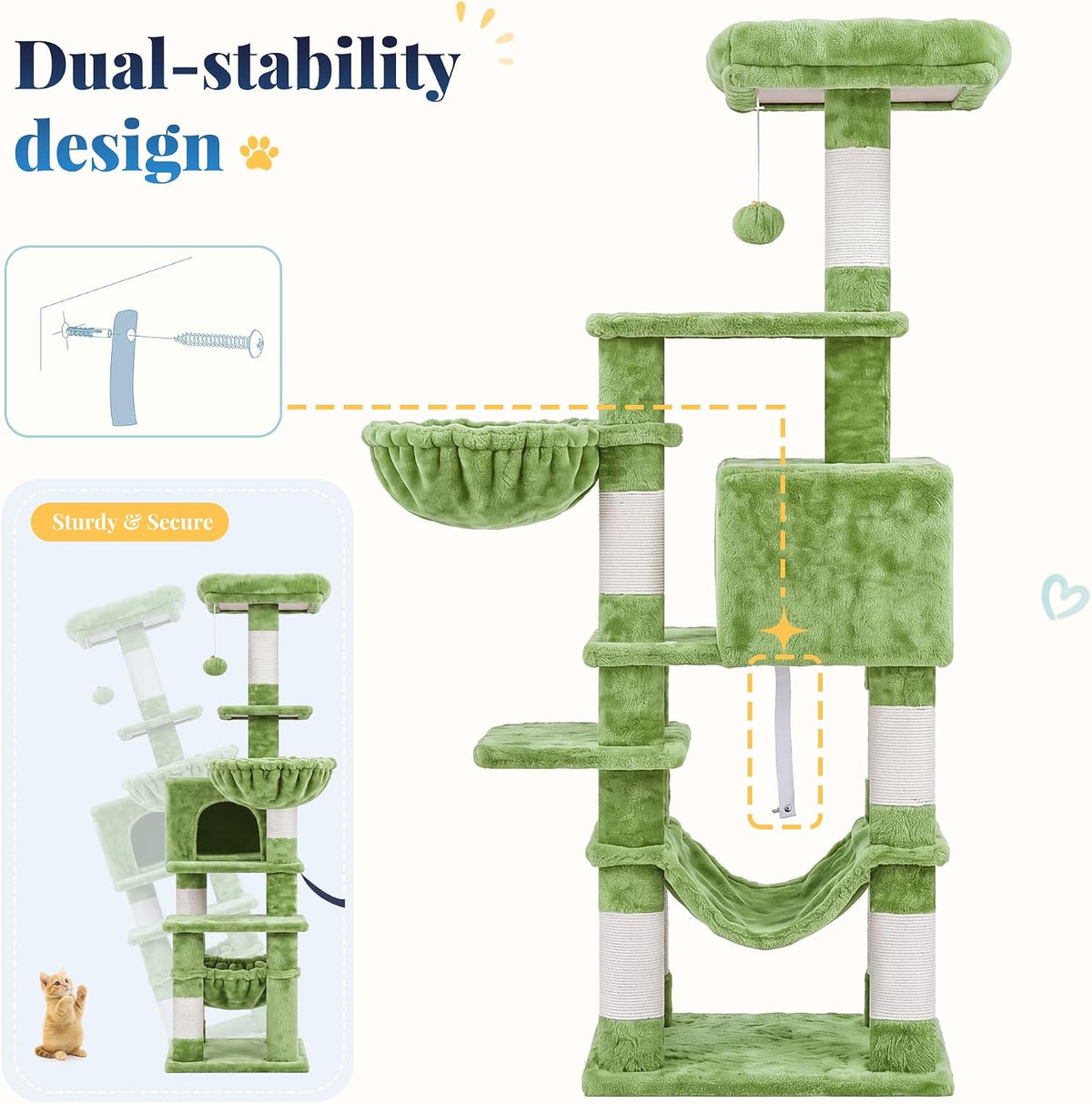 Hey-brother Cat Tree, Multi-Level Sisal Covered Scratching Posts, MPJ050GR