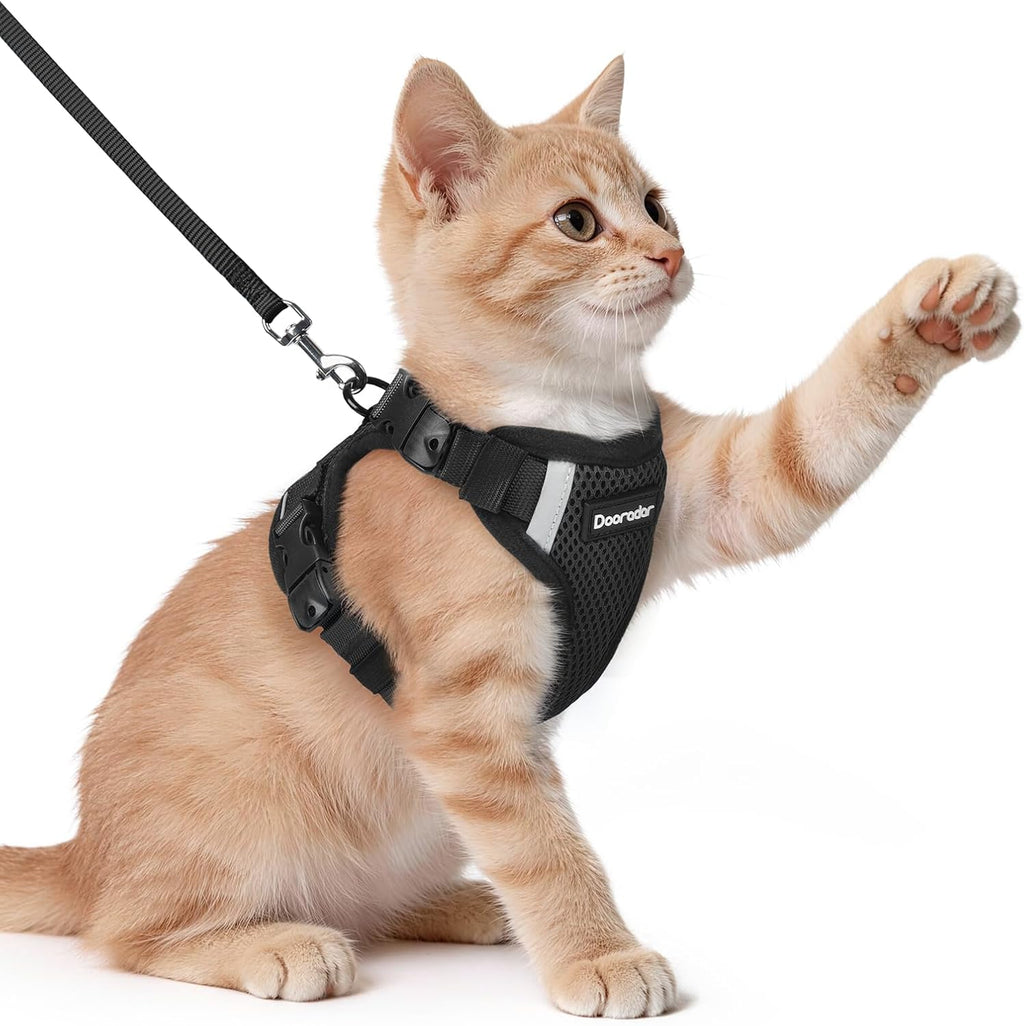 Dooradar Cat Harness and Leash Set with Neck Release Buckle, Black