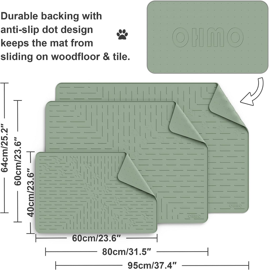 OHMO XL Cat Litter Mat, 37.5x25.2 Silicone Trapping Mat Sage Green | for Kitty Litter Box, Easy Clean, BPA Free Rubber, Center Litter Collection, Easy Pour-Back, Waterproof, Odor-Resistant
