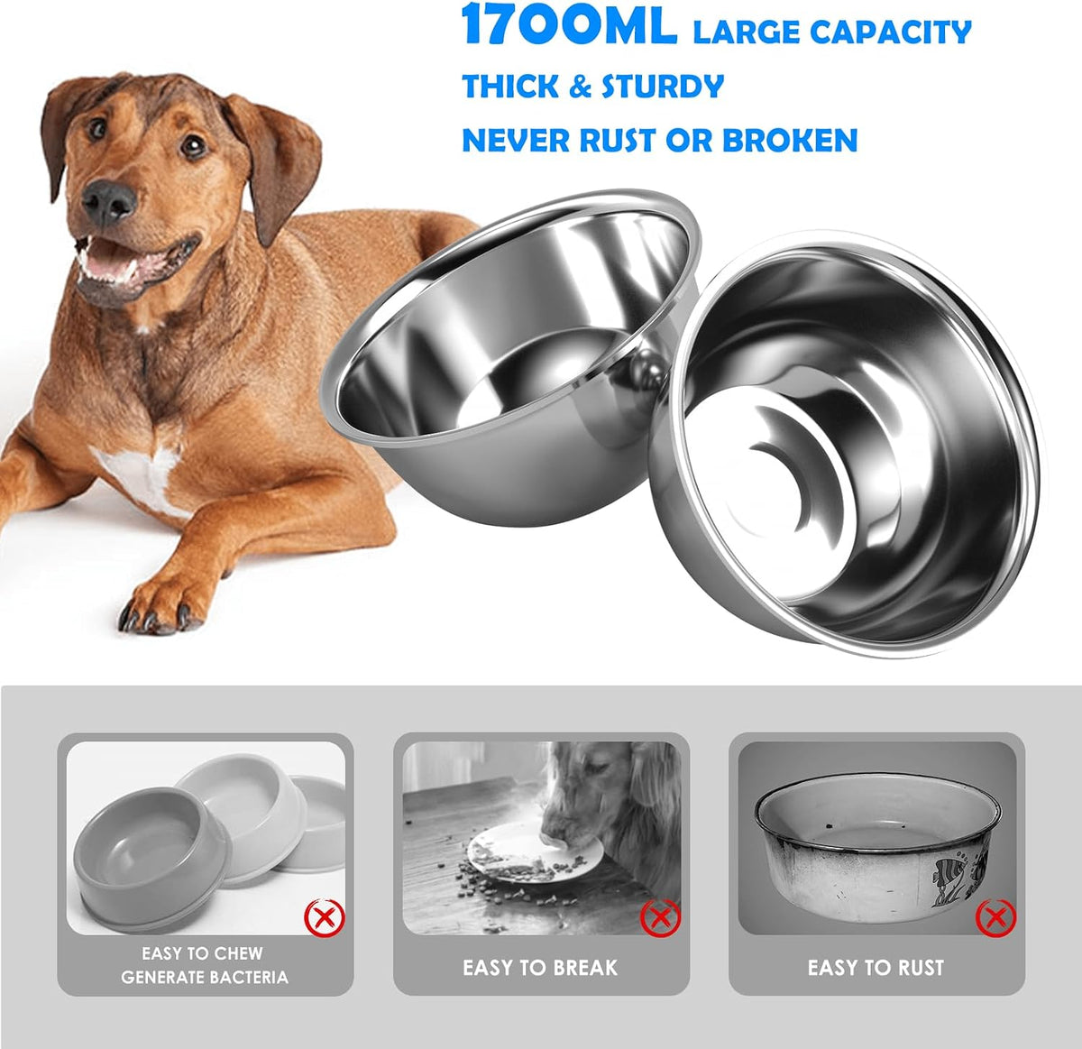 ADENGL Elevated Dog Bowls, 10" Tall Height, Raised Bowl Stand with 2 Stainless Steel Food Feeder Bowls (58oz) and Spill-Proof Mat for Medium Large and Small Breeds