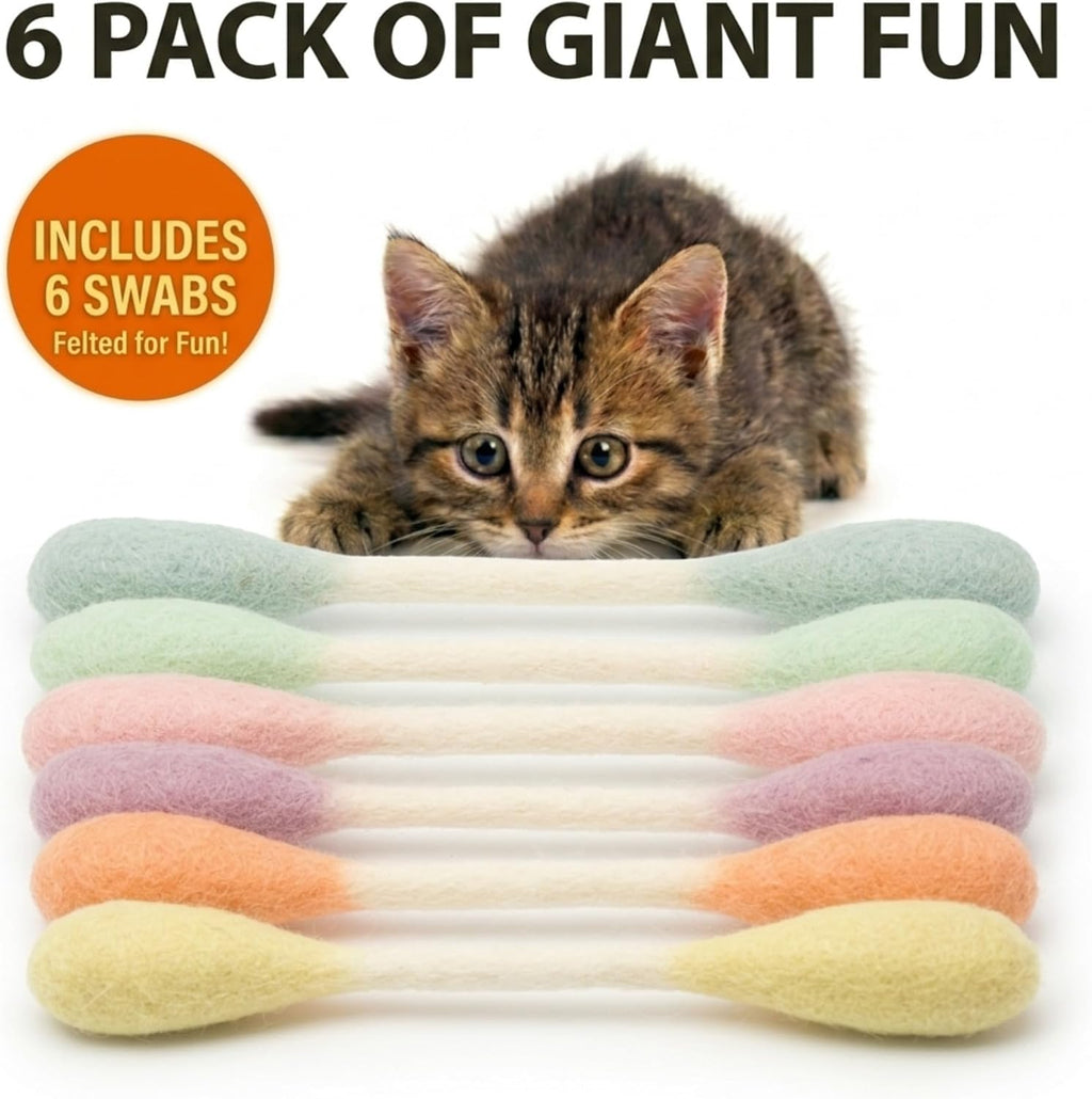 Glaciart One Swabs Cat Toys with Catnip - 6 Pk | Durable for Chew, Cute Cat Toys Interactive Kitty for Boredom, Exercise, & Play | Filled w/Organic Catnip for Anxiety & as Digestive Aid | Gift Idea
