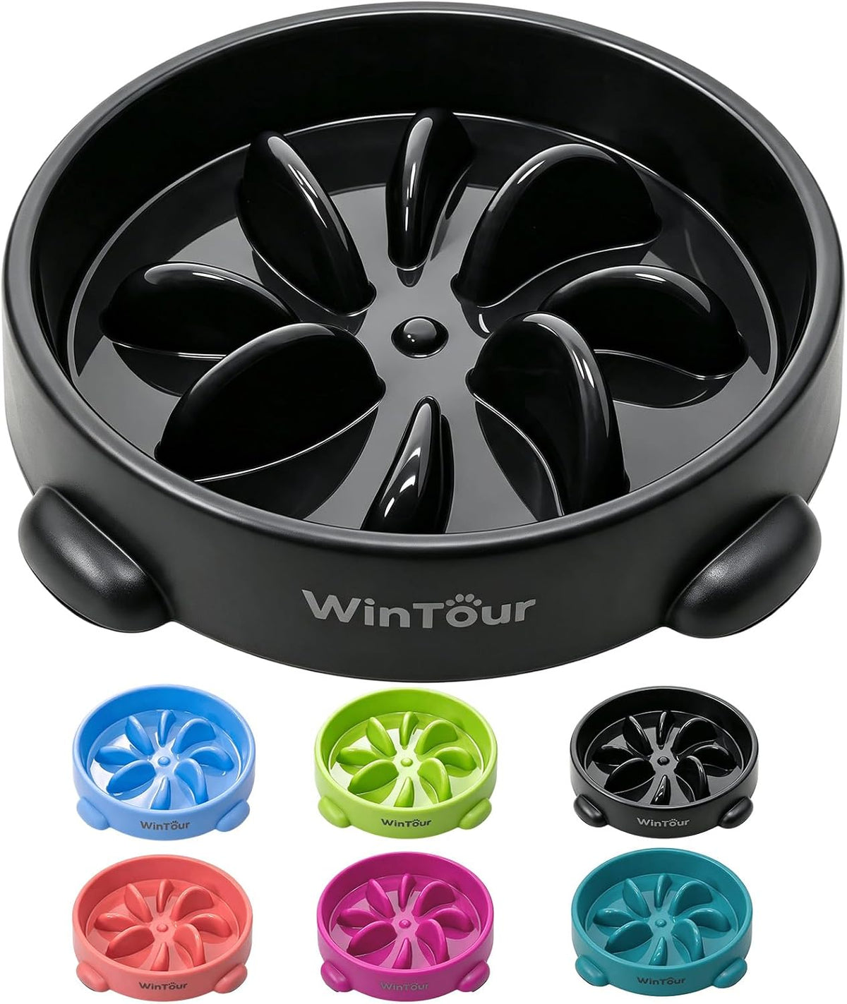 WinTour Slow Feeder Dog Bowls for Small Medium Pets, Round PP Dish, 1 Pack
