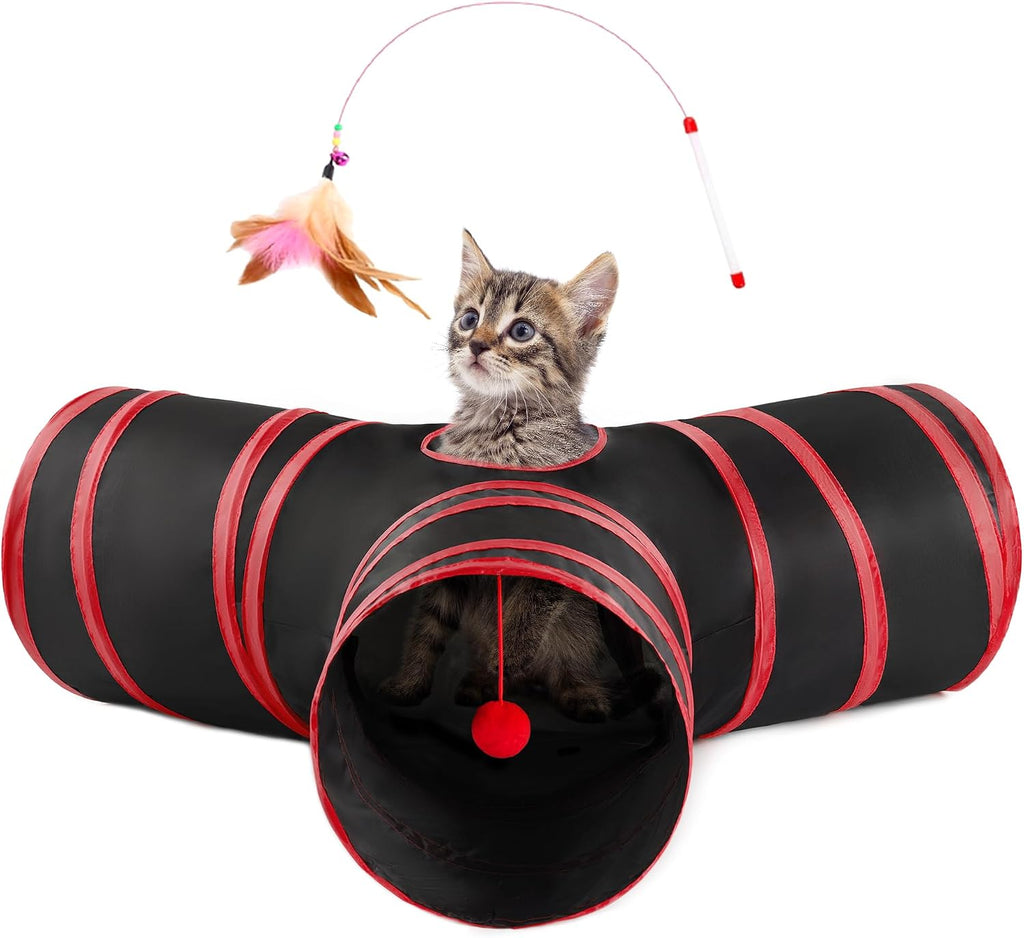 Love's cabin Cat Tunnel for Indoor Cats, 3-Way Collapsible Play Tunnel