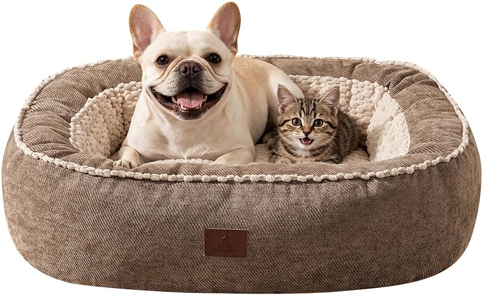 SOMAHE Calming Oval Bolster Dog Bed, Washable Cover, Medium 30x24x7 Coffee