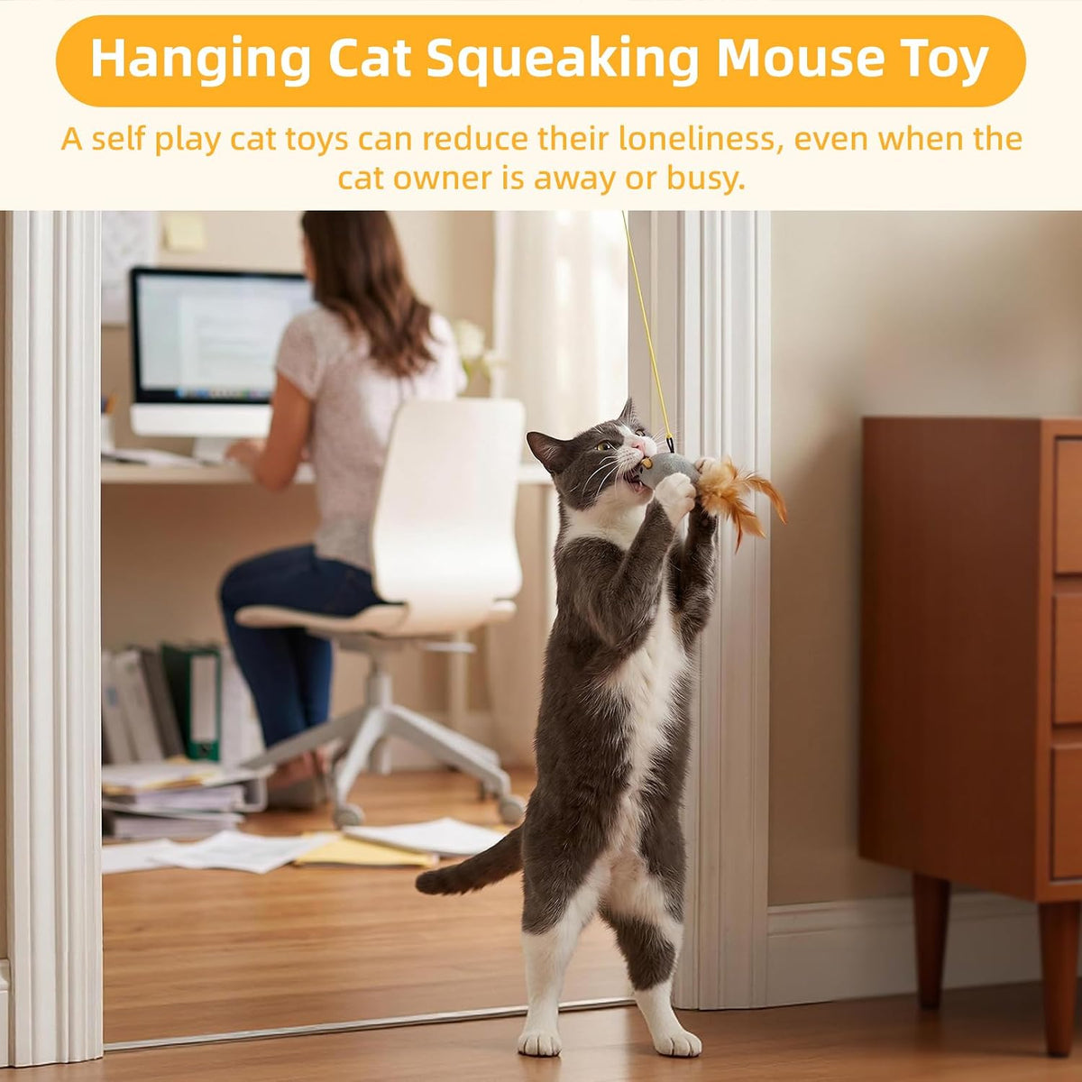 Tocirelo Hanging Cat Mouse Toy, Interactive Motion Activated Squeaky Mice