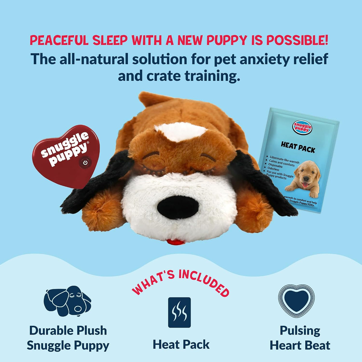 Snuggle Puppy Heartbeat Dog Toy for Puppies, Real-Feel Heartbeat, Calming Sleep Aid and Crate Training Comfort Toy with Heat Pack, Brown & White Beagle | Calming heartbeat toy, crate training comfort, heat pack, new puppy essentials, first nights, slee...