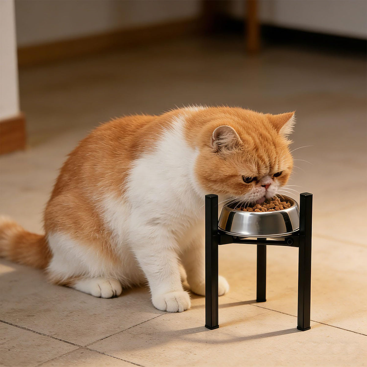 Elevated Cat Bowl Stand Good for Senior Cats Digestion Arthritis Relief - Adjustable Metal Feeder Riser, Fits 5.1-7.45” Round Bowls (No Bowls)（Black）