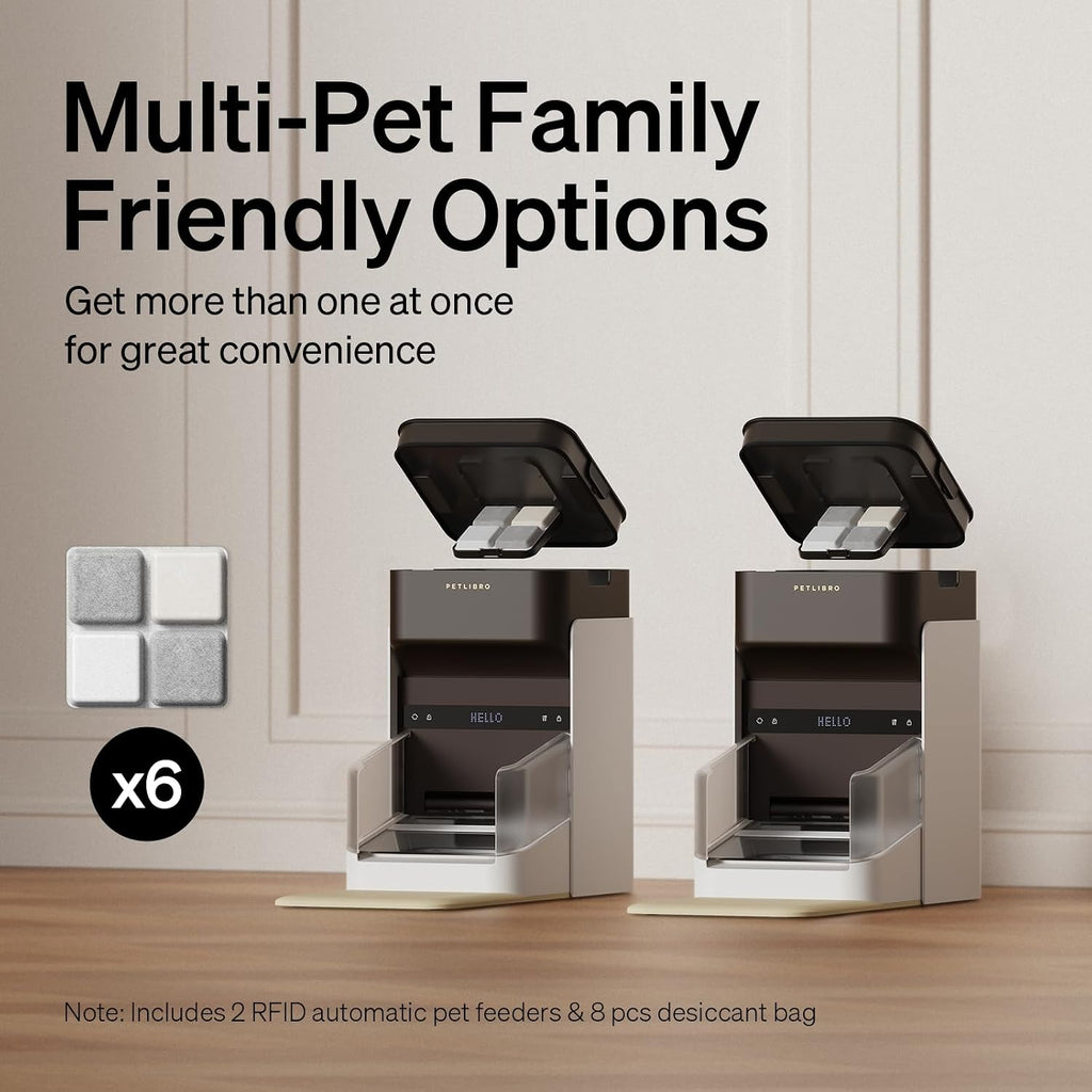 Bundle of PETLIBRO Upgraded RFID Automatic Cat Feeder, 2 Packs 5G Wi-Fi Automatic Pet Feeder, 3L Auto Cat Feeder App Control with Light Collar Tag + PETLIBRO 6 Packs Pet Food Desiccant Bag