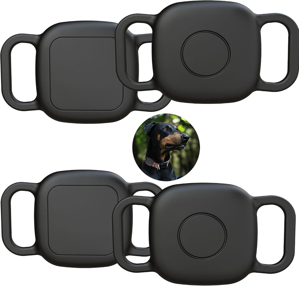 Waterproof Dog Collar Holder Case for Tile Mate 2024/2022 Tracker,2 Pack Anti Scratch Soft Silicone Case for cat pet Necklace,Protective Cover Accessories for Tile Tracker,Black/Black/Black/Black