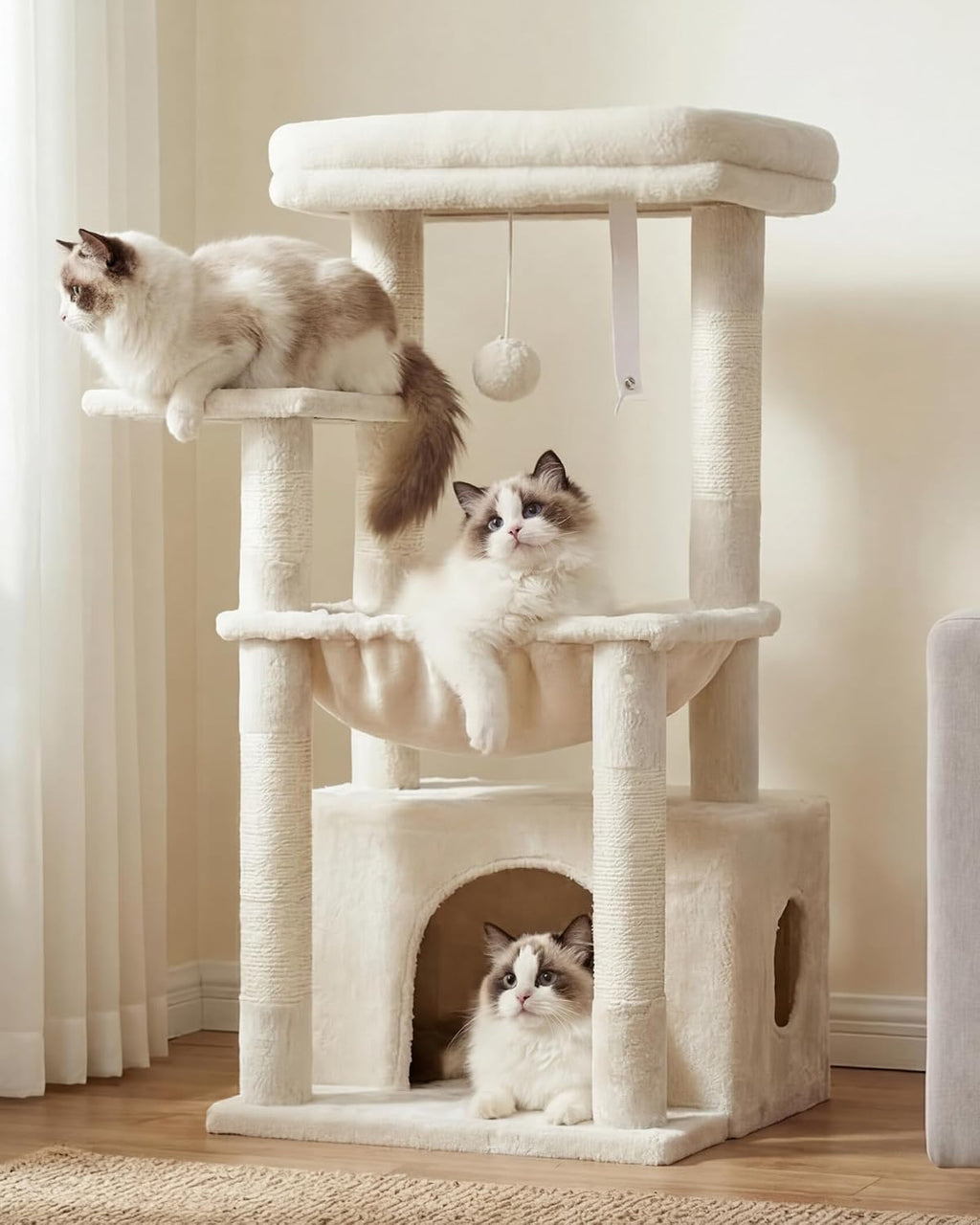 Heybly Cat Tree, Kitten Tower with Large Soft Cat Basket HCT008SM
