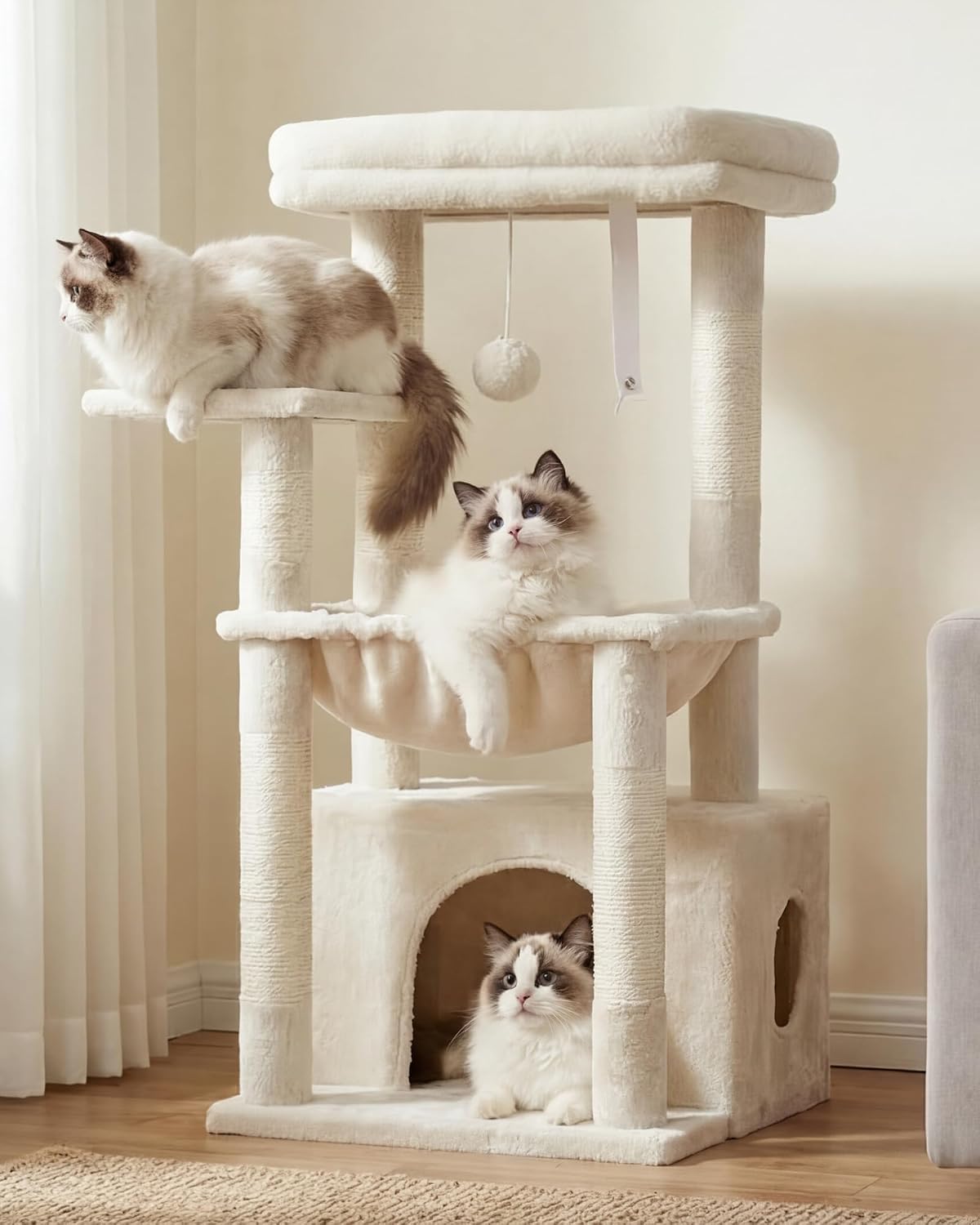 Heybly Cat Tree, Kitten Tower with Large Soft Cat Basket HCT008SM