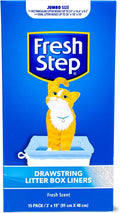Fresh Step Drawstring Cat Litter Liners, Scented, 3 ft x 19 in, 15 Count | Heavy-duty drawstring design, for extra-large oval or rectangle pans, easy lift-out cleanup, daily use