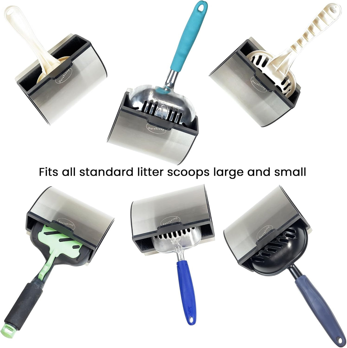 DuraScoop Cat Litter Scoop Caddy - Space-Saving, Wall-Mountable Litter Scoop Holder - Easy Hook Fitting for Pans – Metal Litter Scooper Holder Ensuring Stability