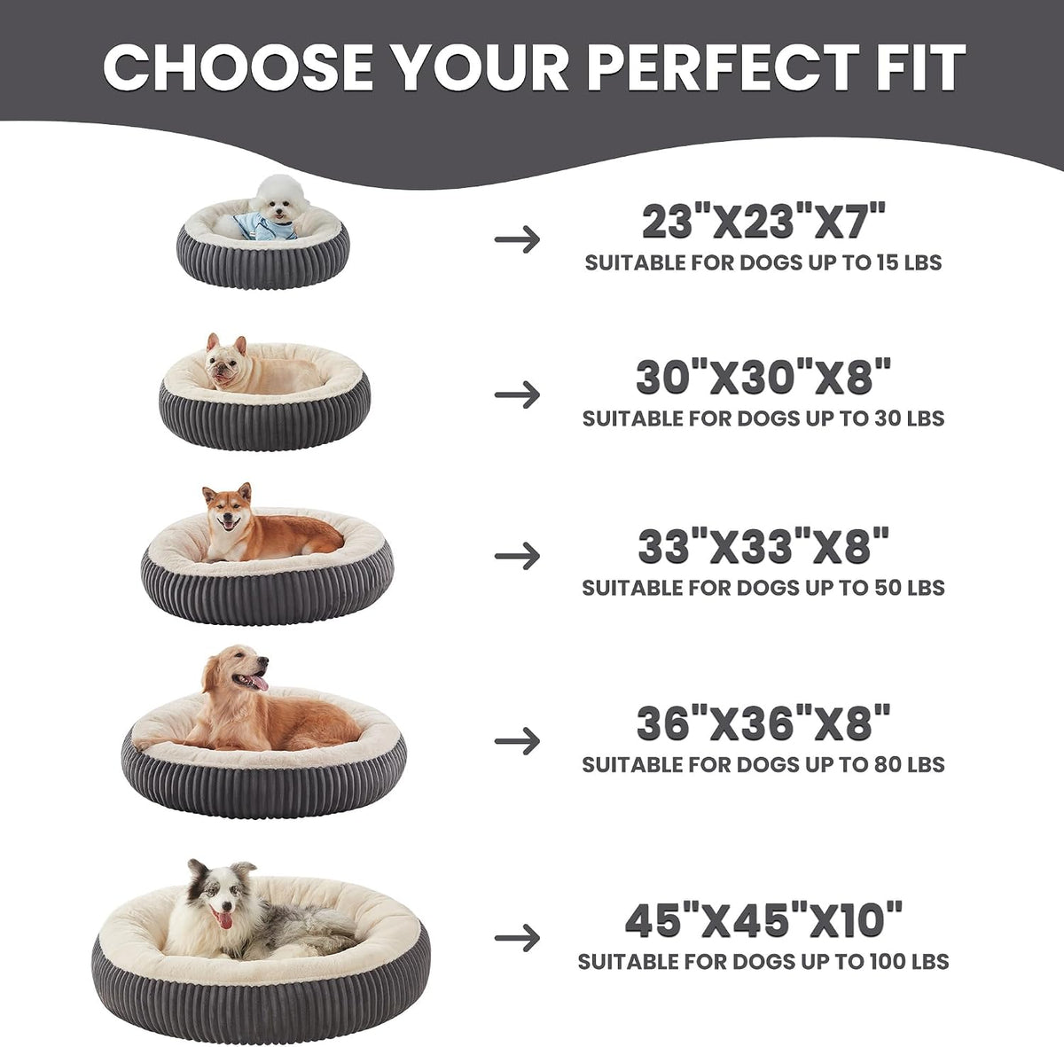 45 inches Calming Donut Dog Bed for Extra Large Dogs,Charcoal