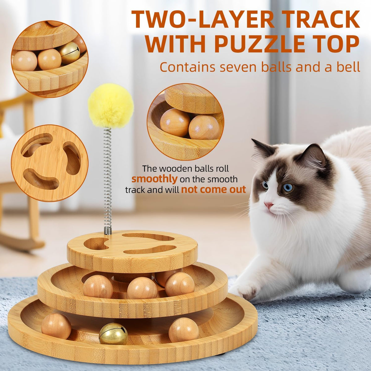 DoogCat Cat Ball Track with Puzzle Top, 3-Level Cat Ball Tower