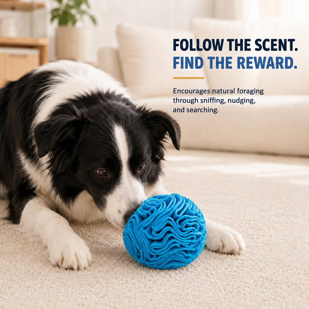 Blue Snuffle Ball for Dogs, Bright Color Slow Feeder Interactive Toy, Mental Enrichment Puzzle Game for Anxiety Relief & Indoor Fun, Machine Washable for Small Medium Large Dogs