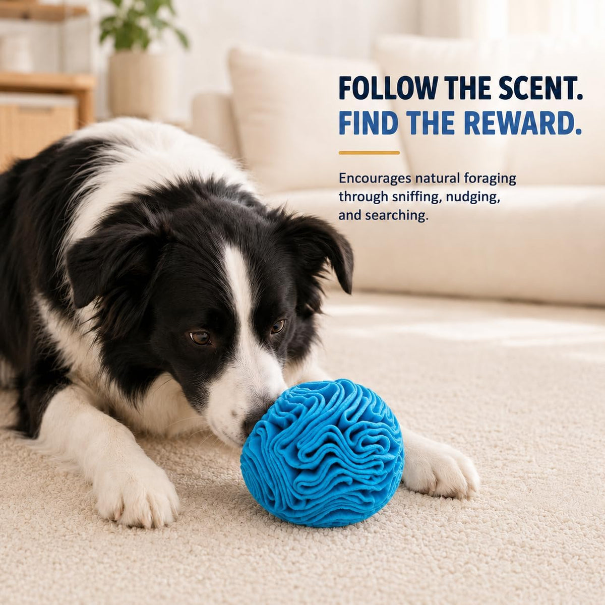 Blue Snuffle Ball for Dogs, Bright Color Slow Feeder Interactive Toy, Mental Enrichment Puzzle Game for Anxiety Relief & Indoor Fun, Machine Washable for Small Medium Large Dogs