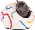 MEOWFIA Cat Cave - New Zealand Wool Bed for Indoor Cats (Ivory Rainbow)