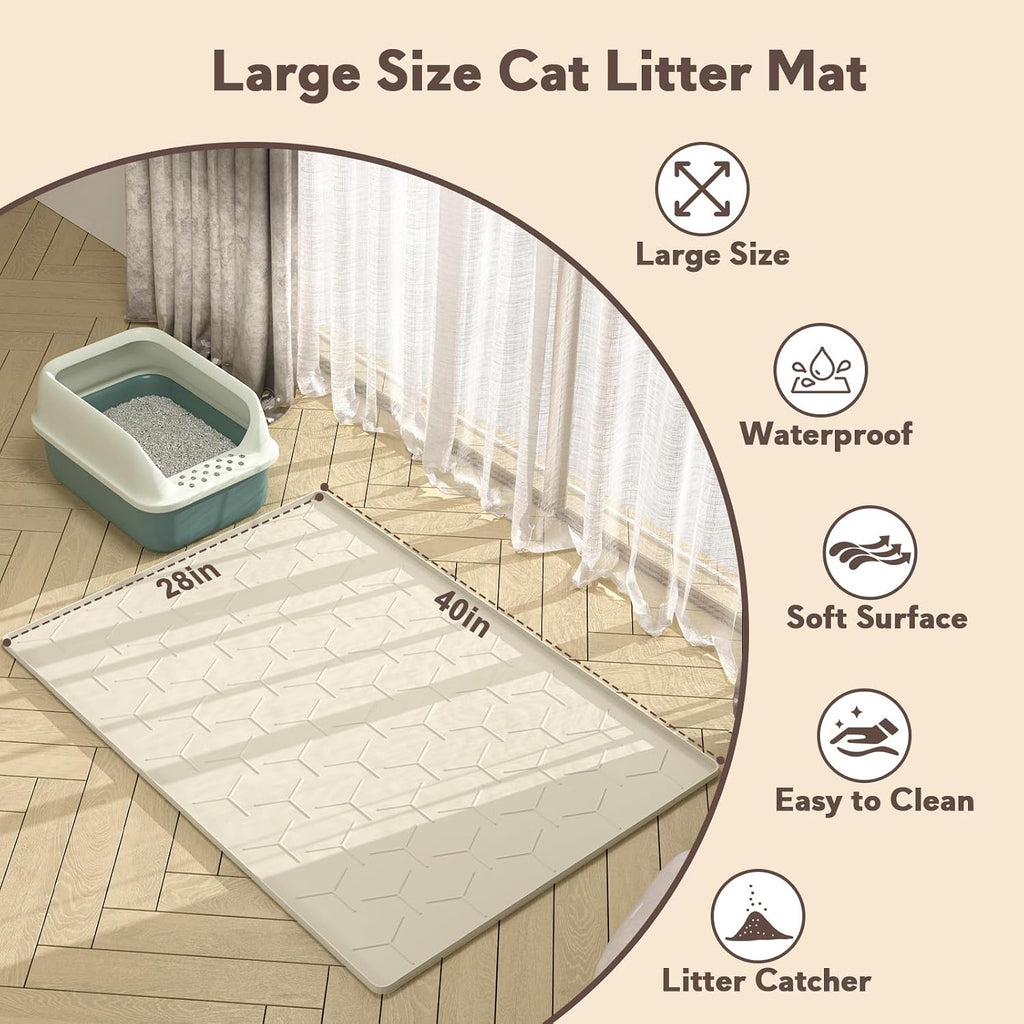 Garoopion Silicone Cat Litter Mat Large 40" X 28", Easy to Clean, Beige