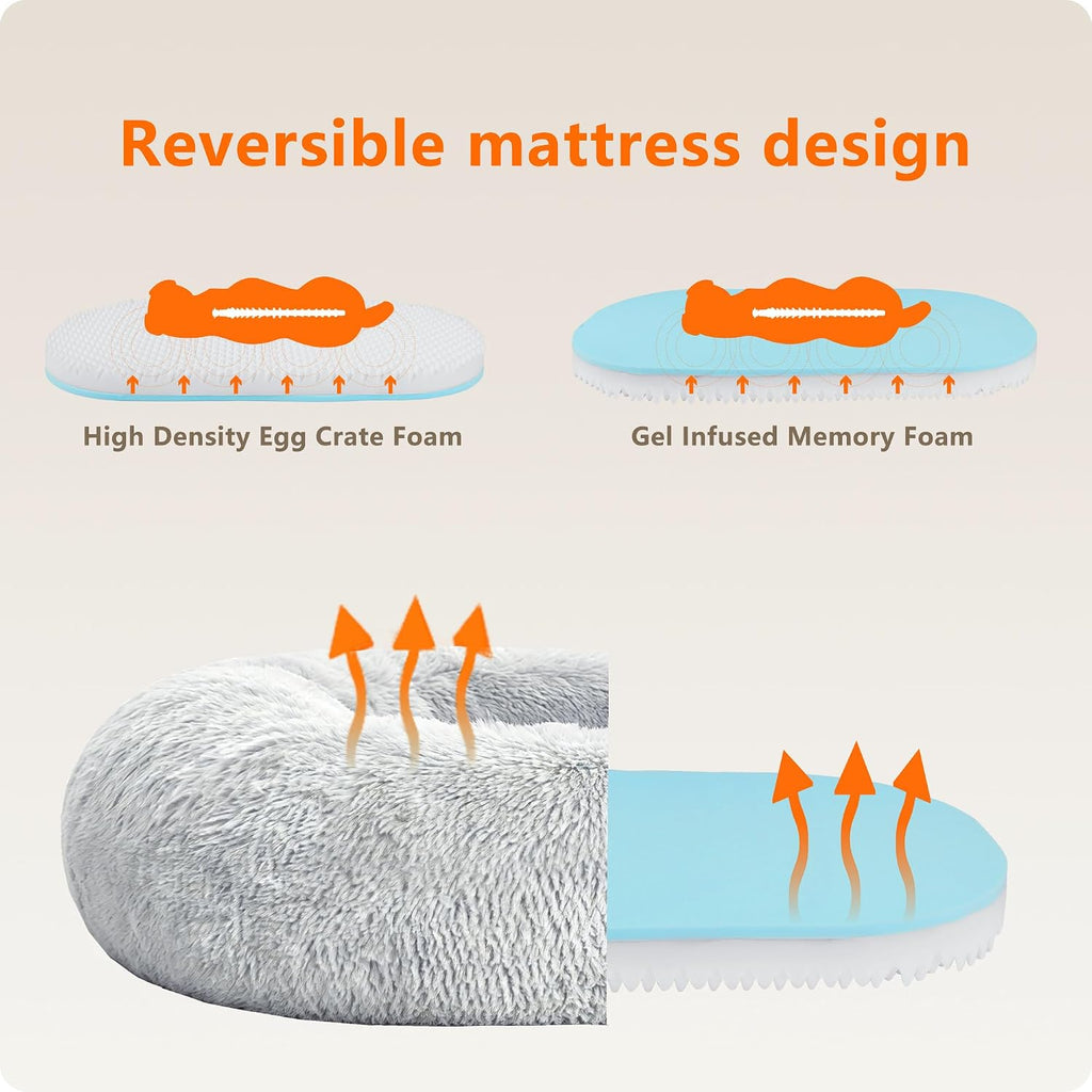 Dwanton Orthopedic Small Donut Dog Bed & Cat Bed, Gel Memory Foam, 24"