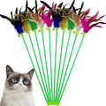 Interactive Cat Wand Feather Toys, 10 Pieces Feathers Stick Cat Toys for Indoor Cats Play