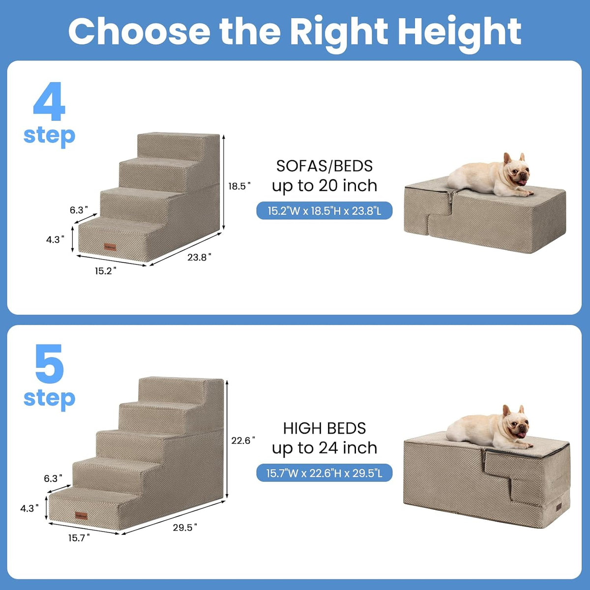 Aodisman Dog Stairs for High Beds 22.6" H, 5-Step Pet Steps for Small Dogs