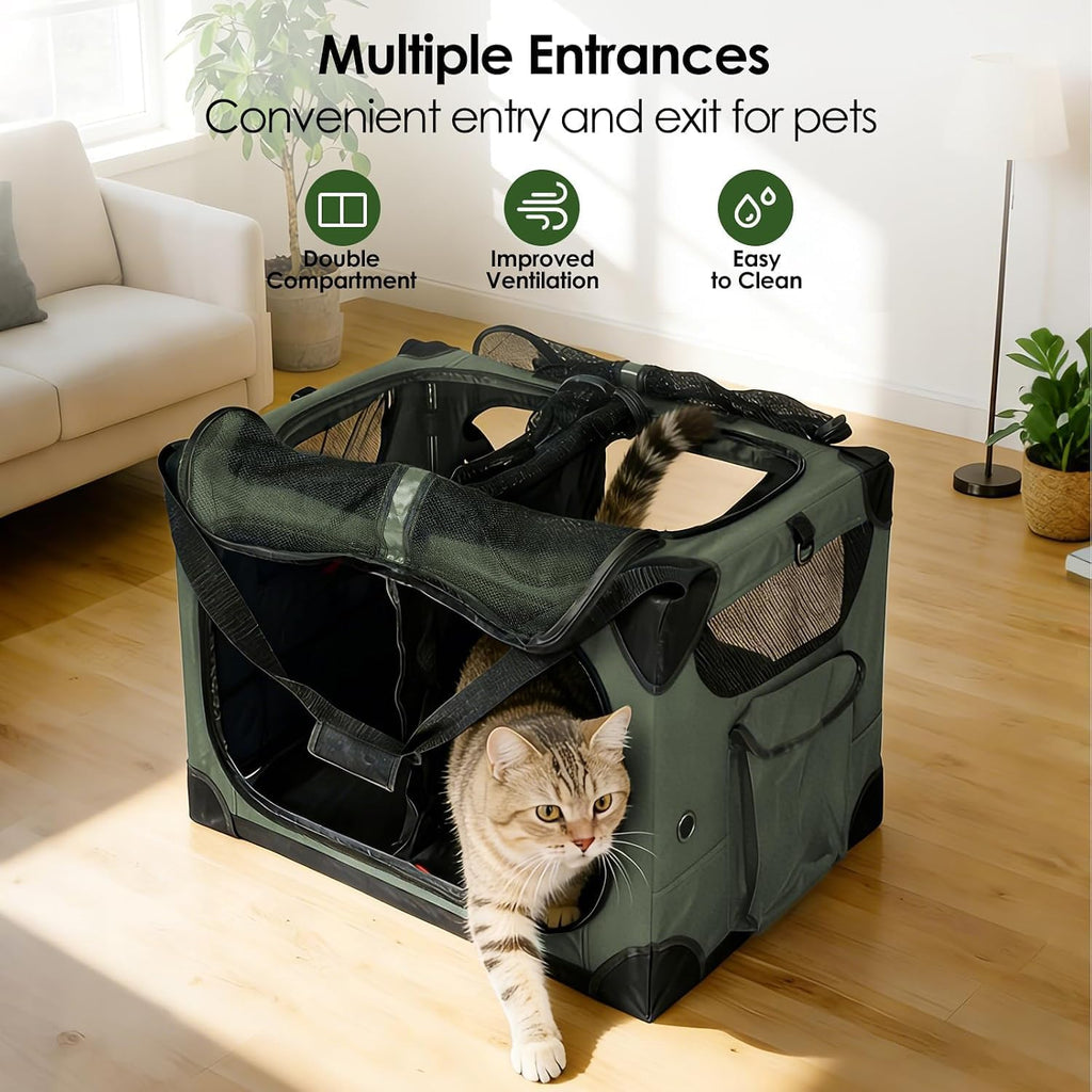 Large Cat Carrier for 2 Cats, 24x17x17 in, Metal Frame, Green